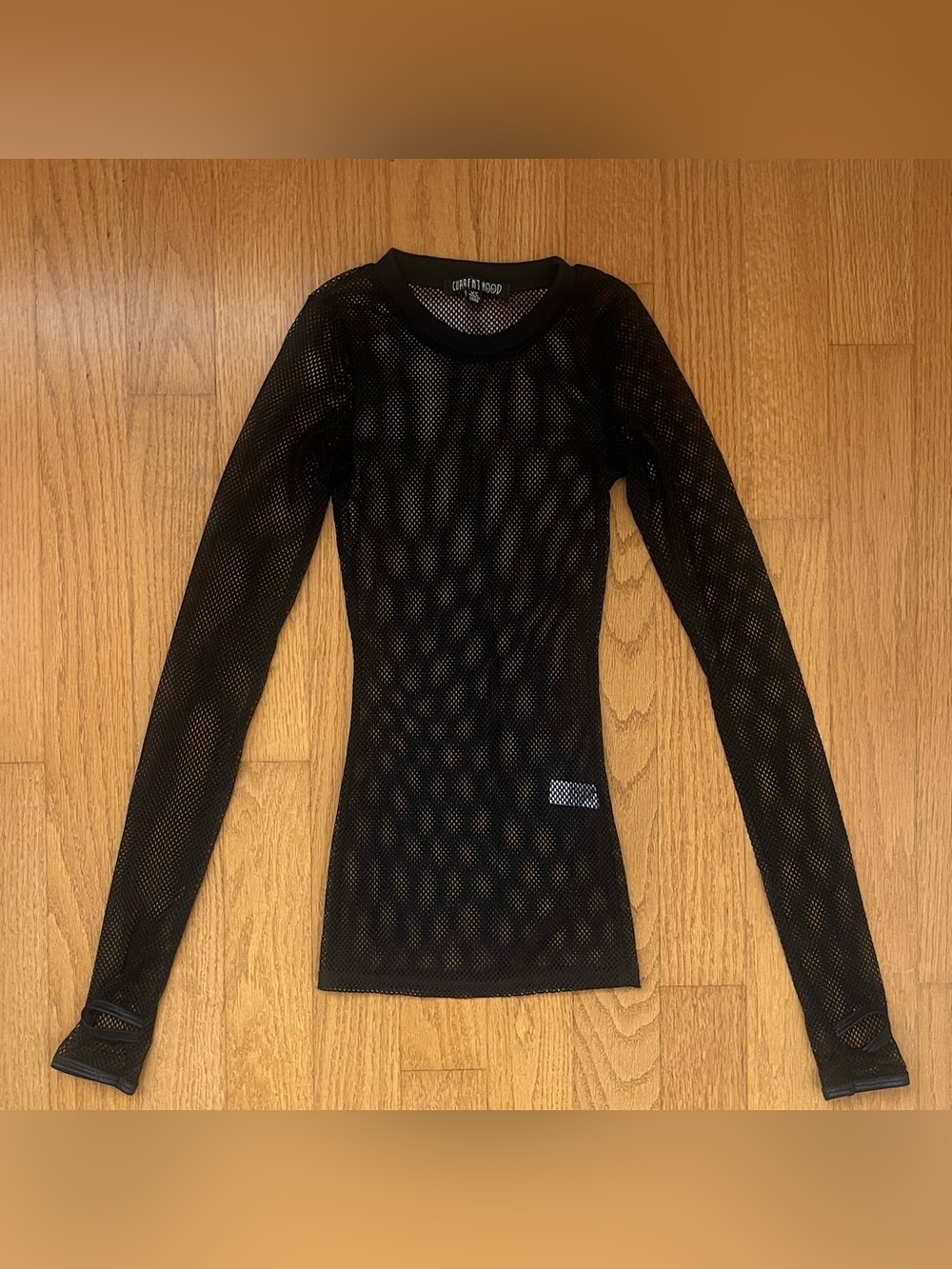 Current Mood black fishnet mesh long sleeve top with thumbholes, size XS